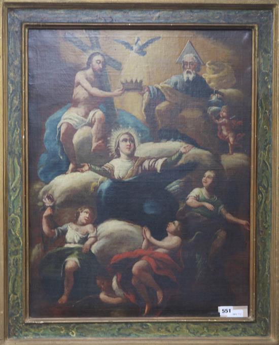 Spanish School (19th century), Apotheosis of the Virgin Mary, 68cm x 52cm